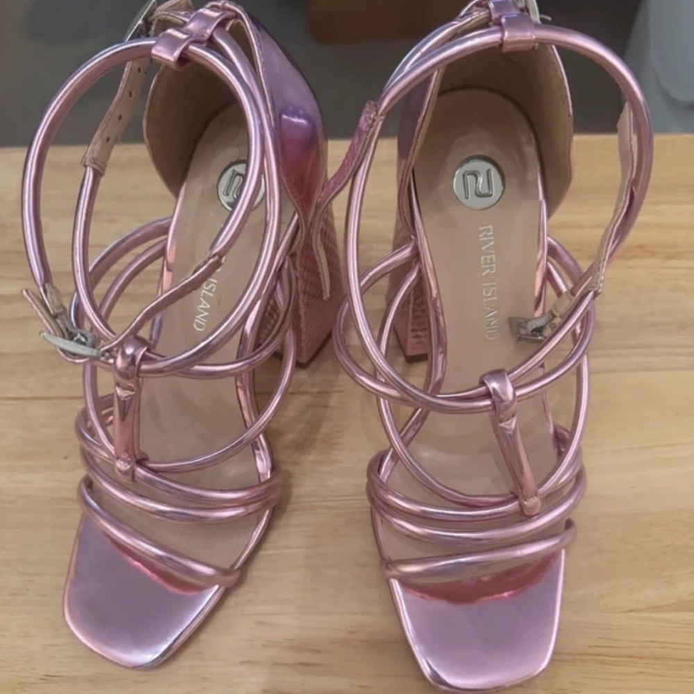 River Island Shiny Pink Strappy Heels